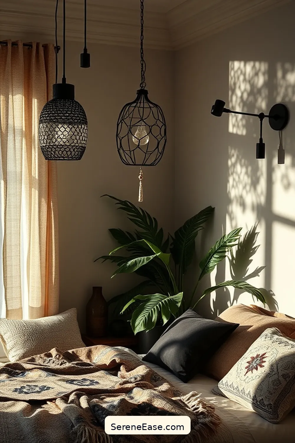 Add Bohemian-Style Black and White Lighting for 16 Ways to Incorporate Black and White Style in Your Bohemian Bedroom