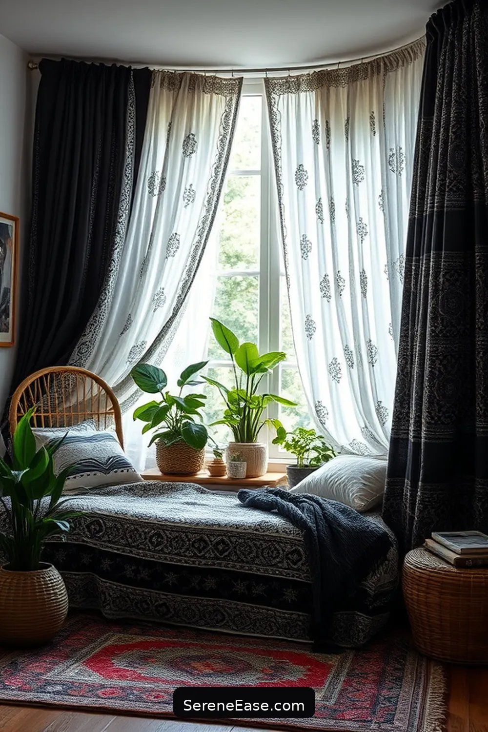 Adorn Your Space With Black and White Curtains for 16 Ways to Incorporate Black and White Style in Your Bohemian Bedroom