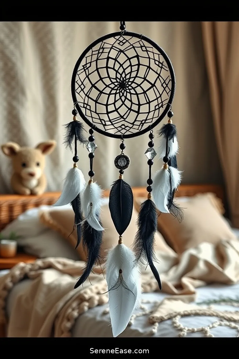 Create a Dreamcatcher With Black and White Elements for 16 Ways to Incorporate Black and White Style in Your Bohemian Bedroom