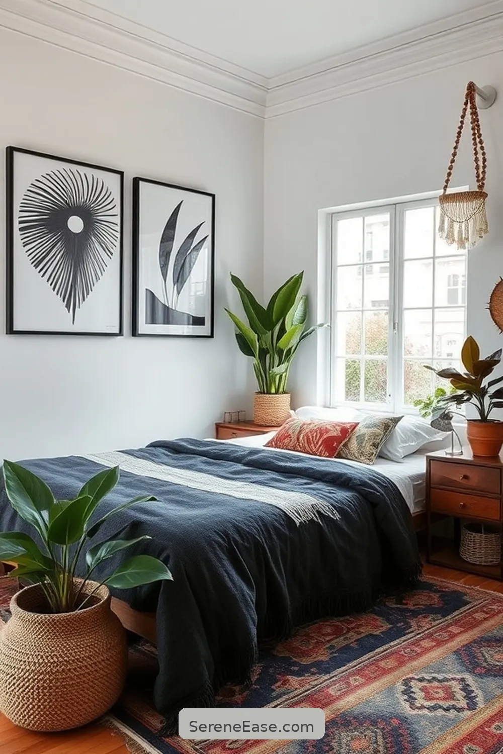 Incorporate Black and White Wall Art for 16 Ways to Incorporate Black and White Style in Your Bohemian Bedroom