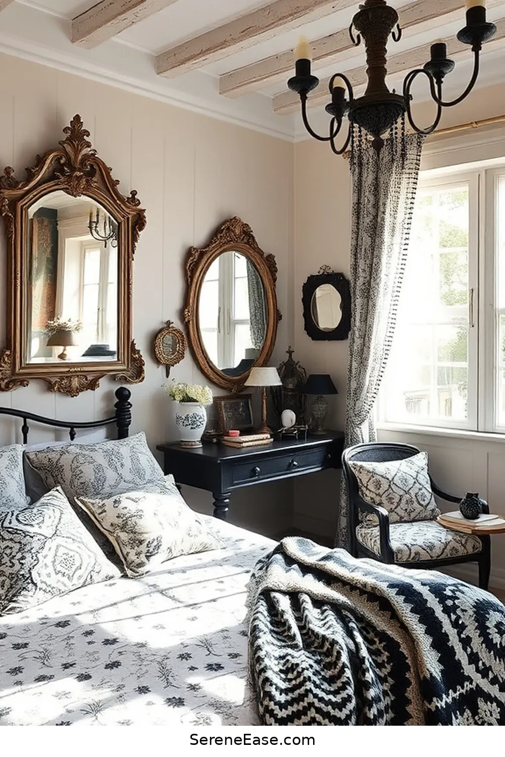 Incorporate Vintage Finds in Black and White for 16 Ways to Incorporate Black and White Style in Your Bohemian Bedroom