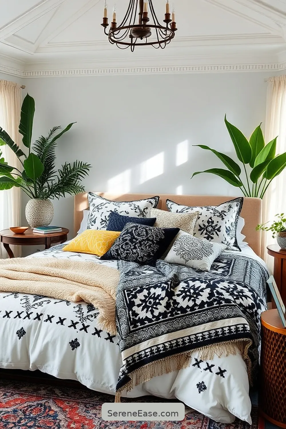 Use Monochrome Bedding for a Bold Statement for 16 Ways to Incorporate Black and White Style in Your Bohemian Bedroom