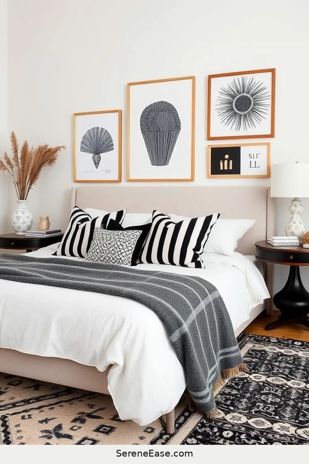 Utilize Black and White Decorative Accessories for 16 Ways to Incorporate Black and White Style in Your Bohemian Bedroom