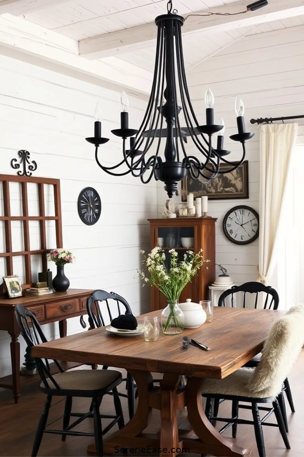 16 Ways to Incorporate Black and White Style in Your Rustic Dining Room 5 Add a Statement Black Chandelier for 16 Ways to Incorporate Black and White Style in Your Rustic Dining Room