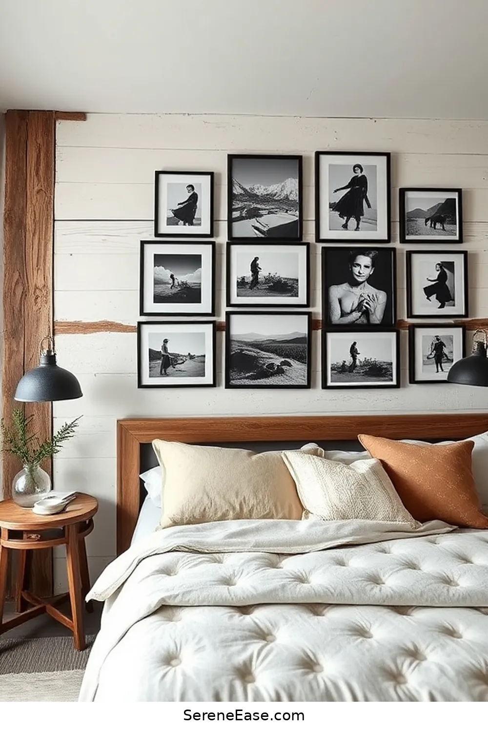 16 Ways to Incorporate Black and White Style in a Rustic Bedroom 10 Create a Gallery Wall With Black and White Photos for 16 Ways to Incorporate Black and White Style in a Rustic Bedroom