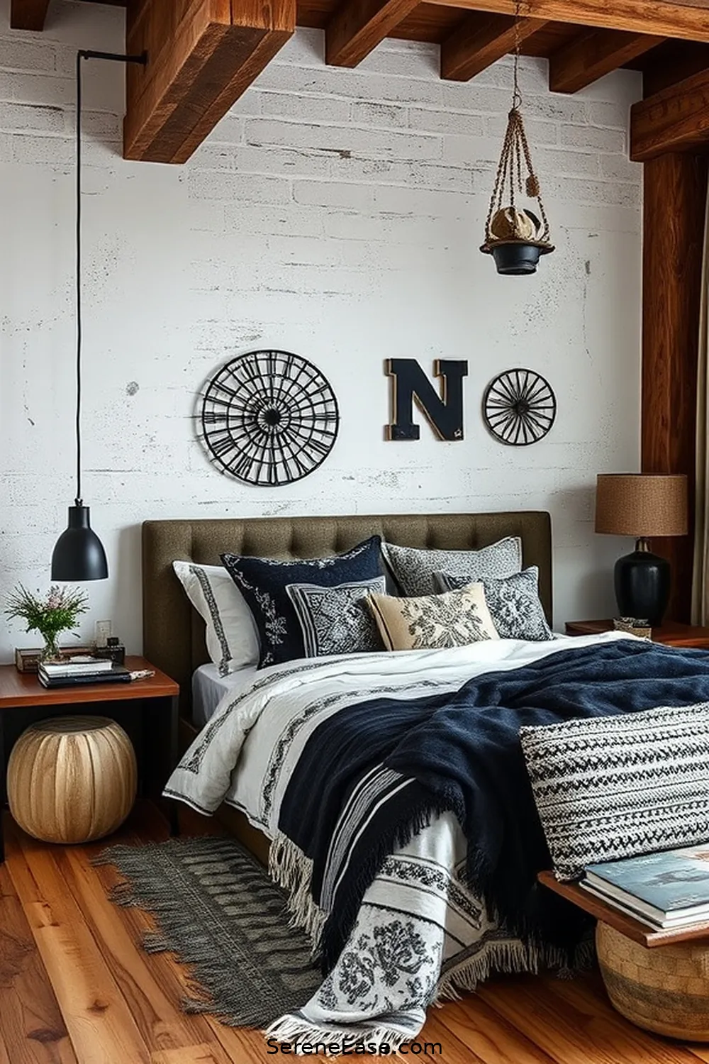 16 Ways to Incorporate Black and White Style in a Rustic Bedroom 11 Incorporate Textured Black and White Wall Decor for 16 Ways to Incorporate Black and White Style in a Rustic Bedroom