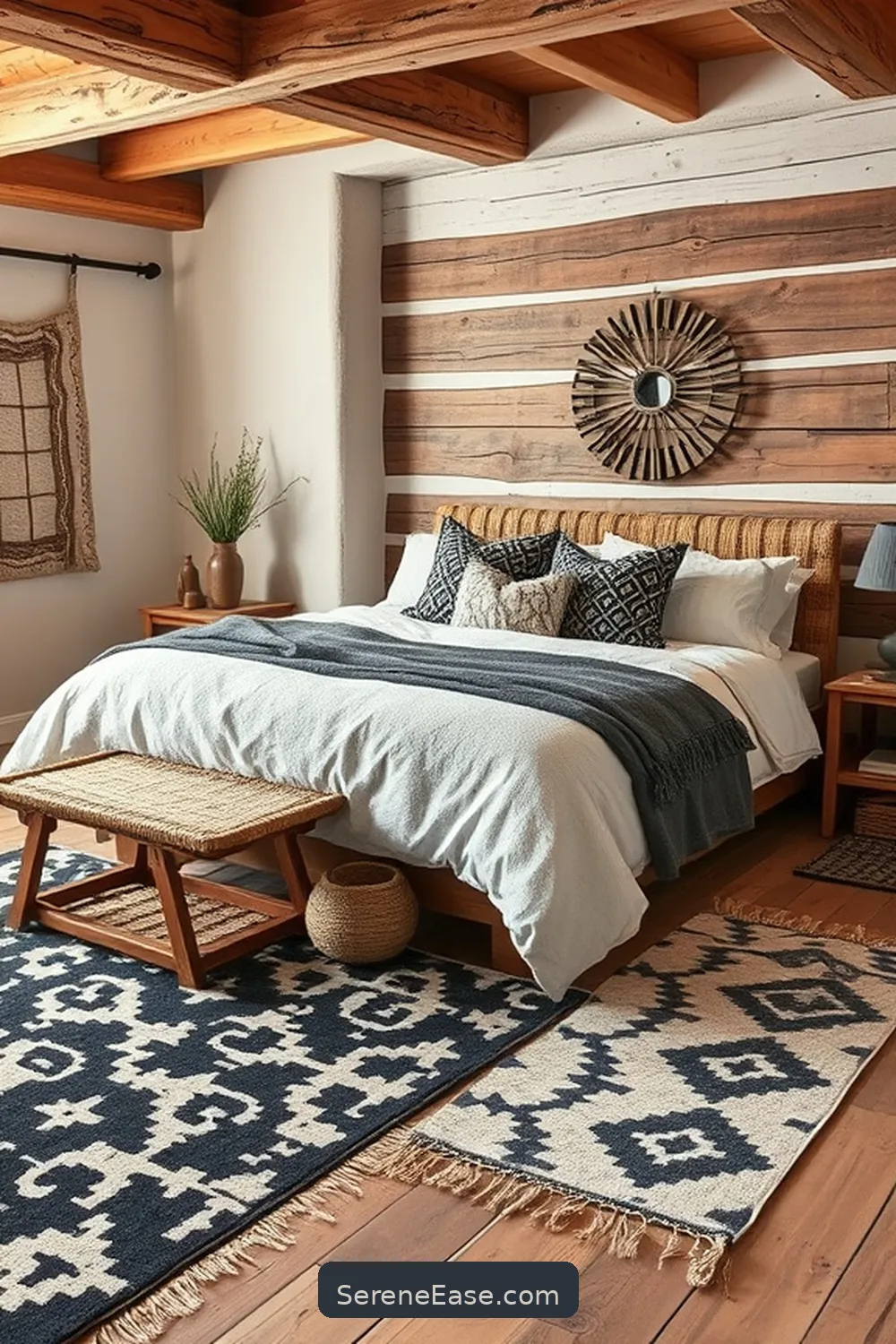16 Ways to Incorporate Black and White Style in a Rustic Bedroom 5 Mix Patterns With Black and White Rugs for 16 Ways to Incorporate Black and White Style in a Rustic Bedroom