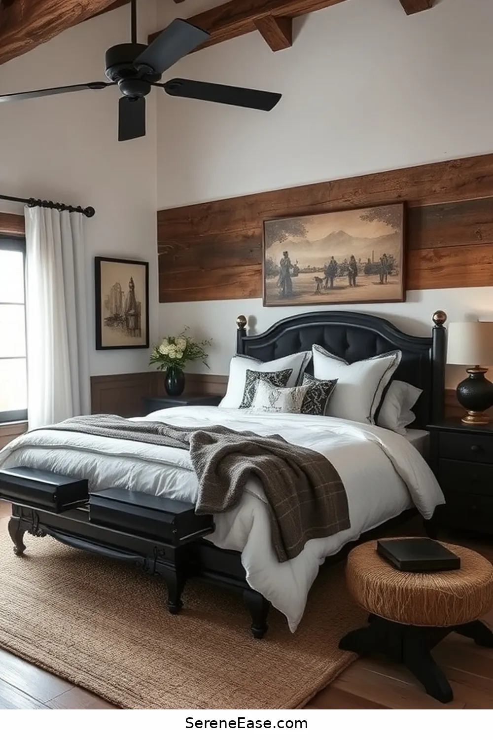 16 Ways to Incorporate Black and White Style in a Rustic Bedroom 7 Opt for Black Furniture Accents for 16 Ways to Incorporate Black and White Style in a Rustic Bedroom