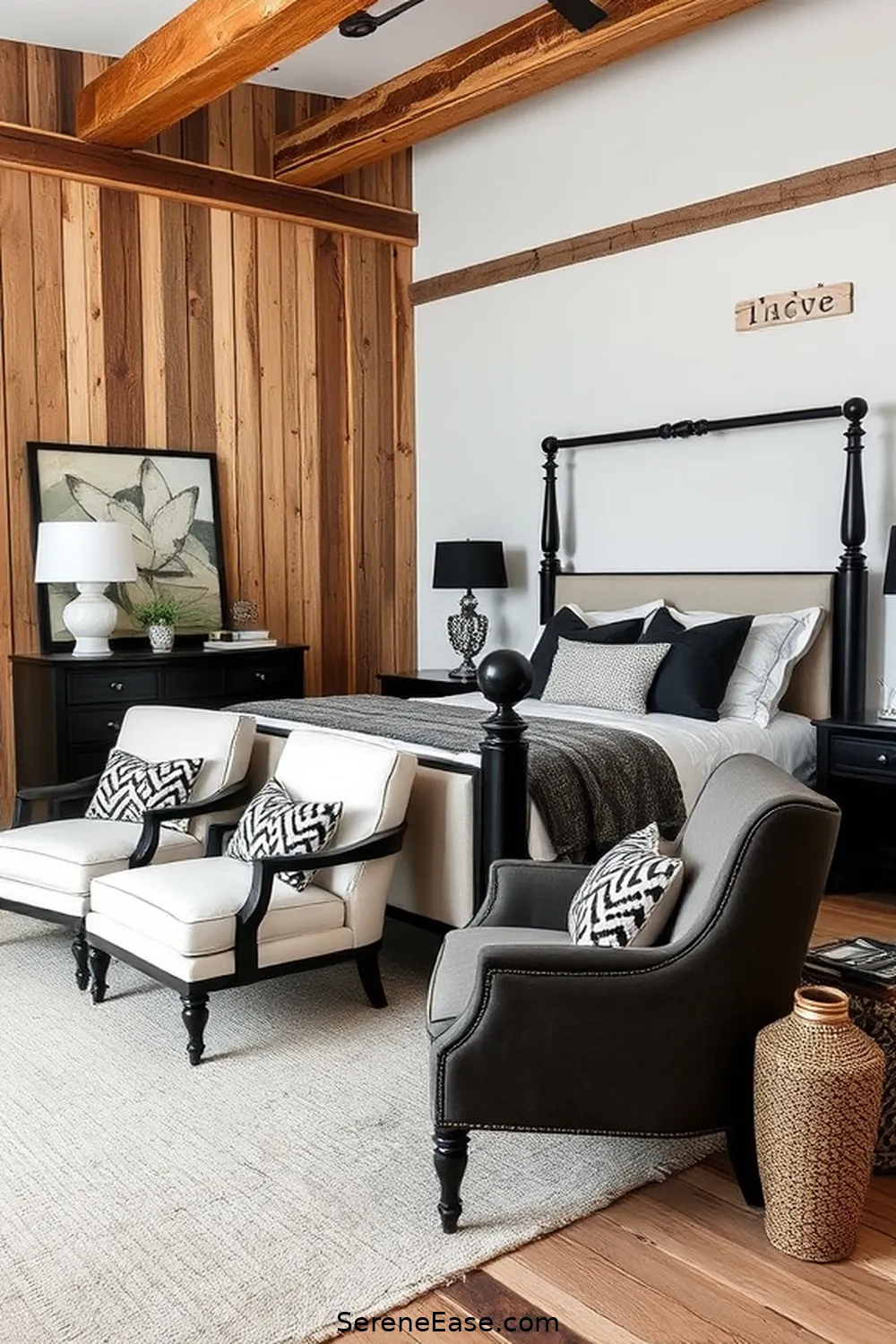 16 Ways to Incorporate Black and White Style in a Rustic Bedroom 13 Select a Black and White Color Palette for Furniture for 16 Ways to Incorporate Black and White Style in a Rustic Bedroom
