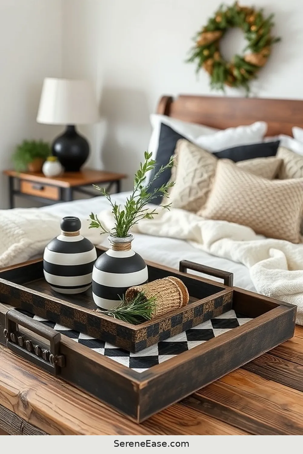 16 Ways to Incorporate Black and White Style in a Rustic Bedroom 17 Use Black and White Decorative Trays and Baskets for 16 Ways to Incorporate Black and White Style in a Rustic Bedroom