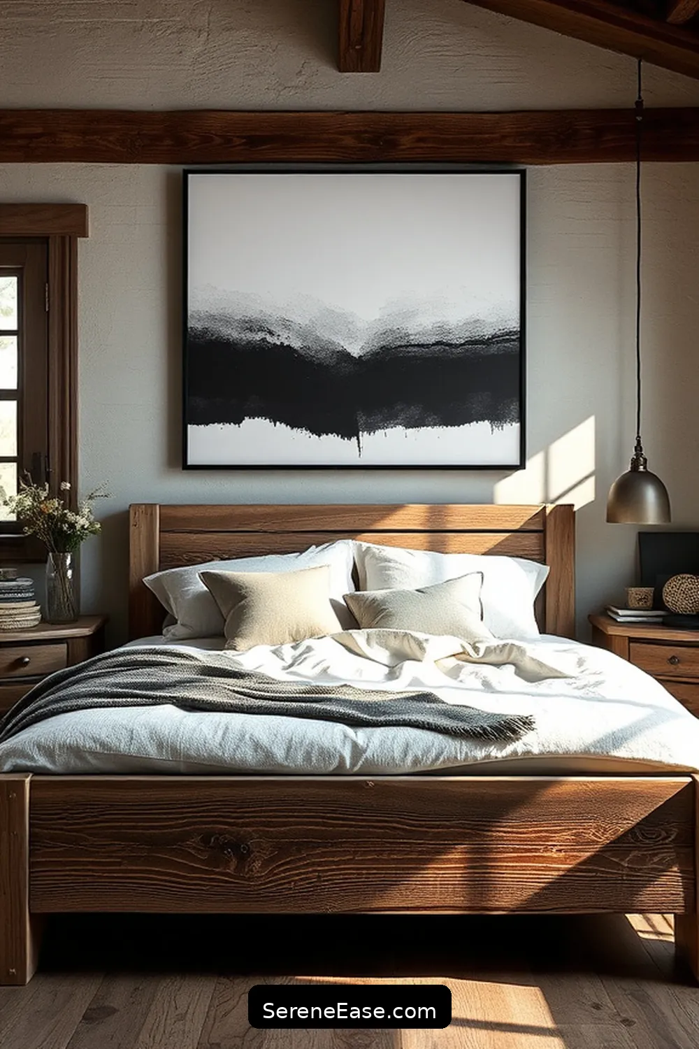 16 Ways to Incorporate Black and White Style in a Rustic Bedroom 4 Use Monochrome Artwork for 16 Ways to Incorporate Black and White Style in a Rustic Bedroom