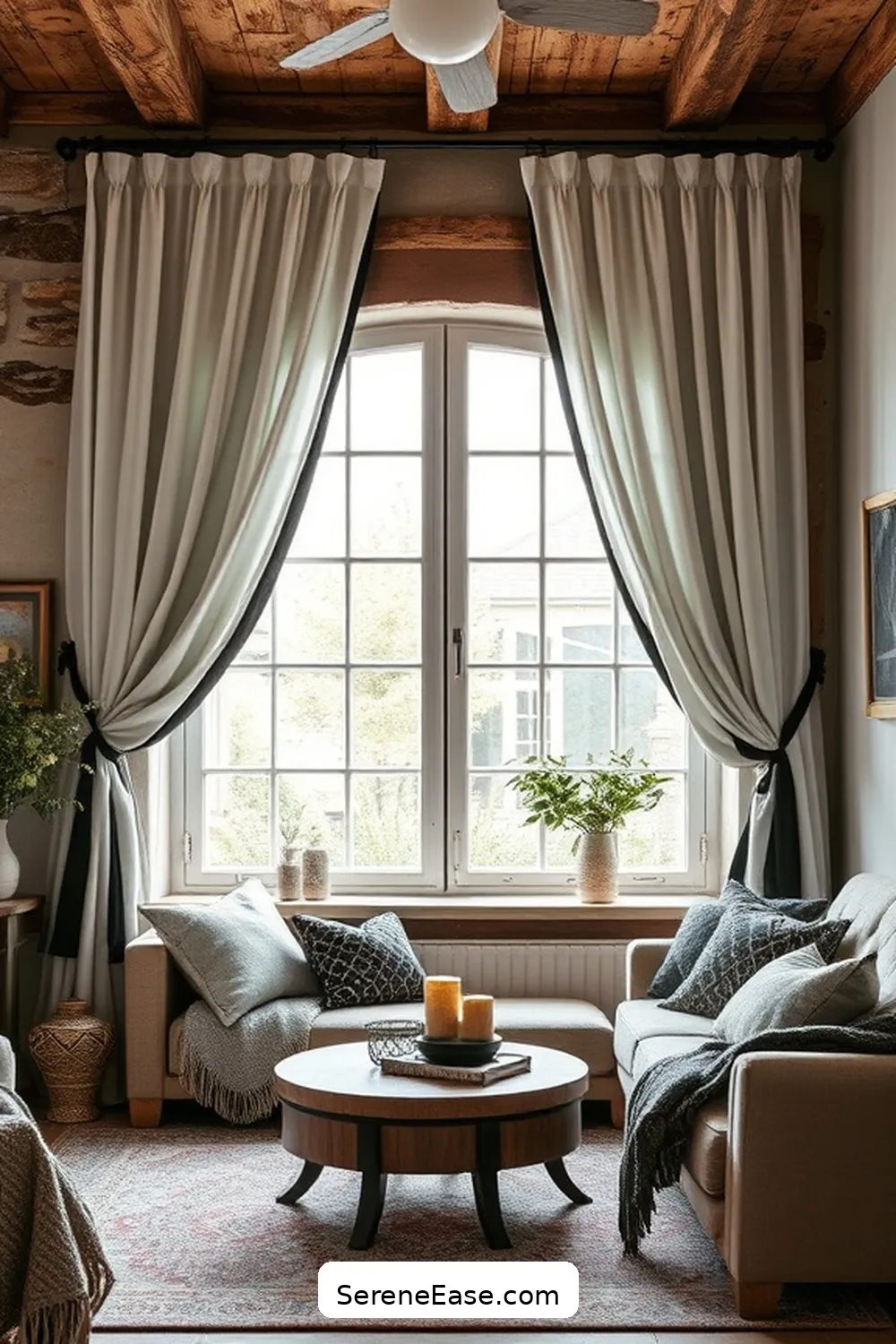 16 Ways to Incorporate Black and White in Rustic Living Room Style 8 Add Black and White Curtains for 16 Ways to Incorporate Black and White in Rustic Living Room Style
