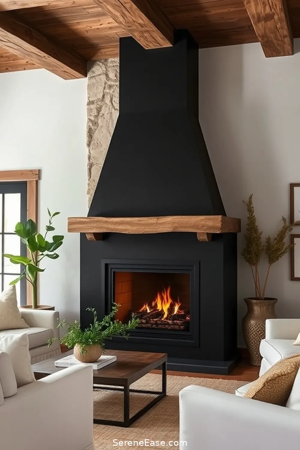 16 Ways to Incorporate Black and White in Rustic Living Room Style 12 Feature a Statement Black Fireplace for 16 Ways to Incorporate Black and White in Rustic Living Room Style