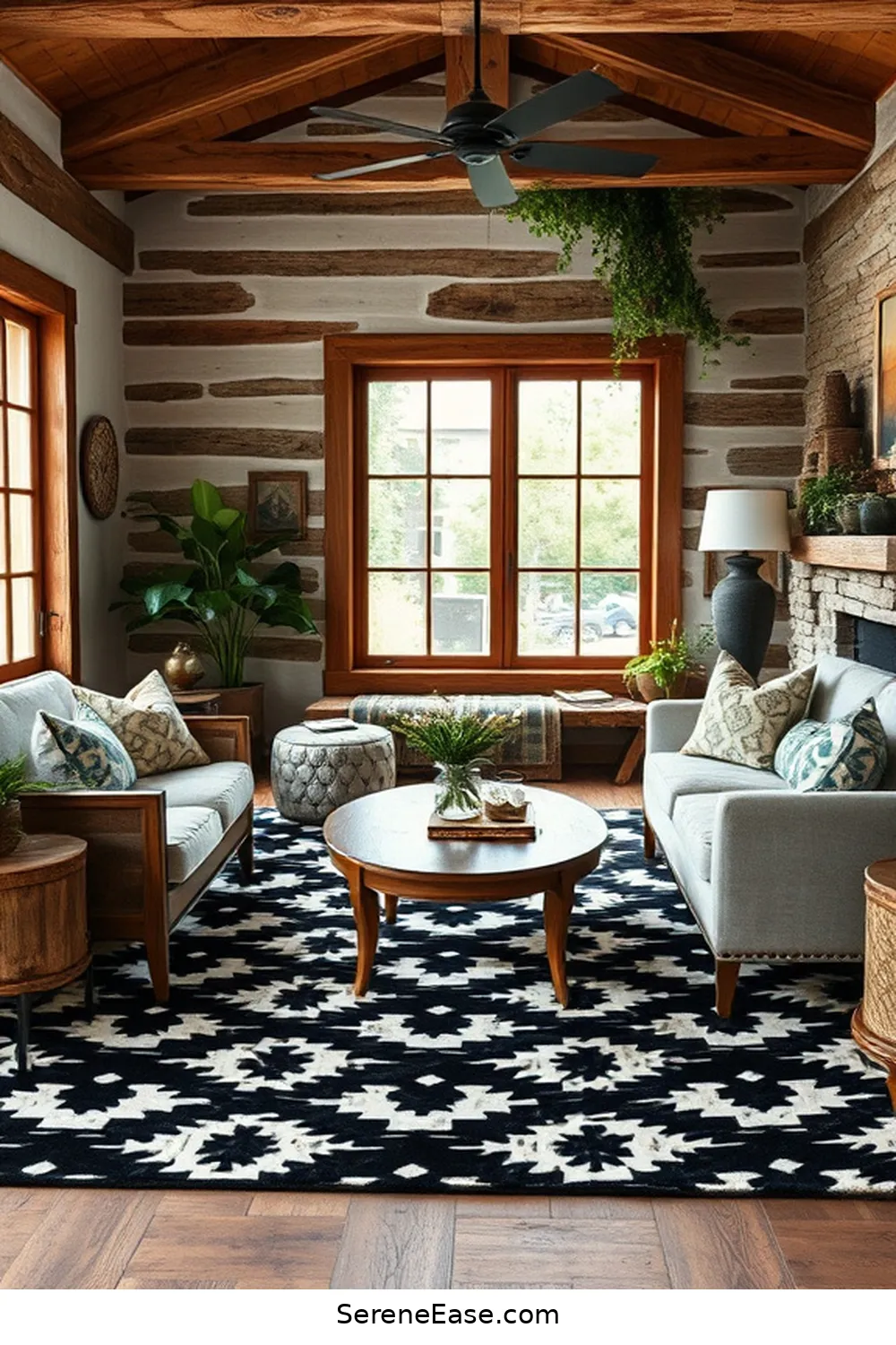 16 Ways to Incorporate Black and White in Rustic Living Room Style 4 Incorporate a Black and White Rug for 16 Ways to Incorporate Black and White in Rustic Living Room Style