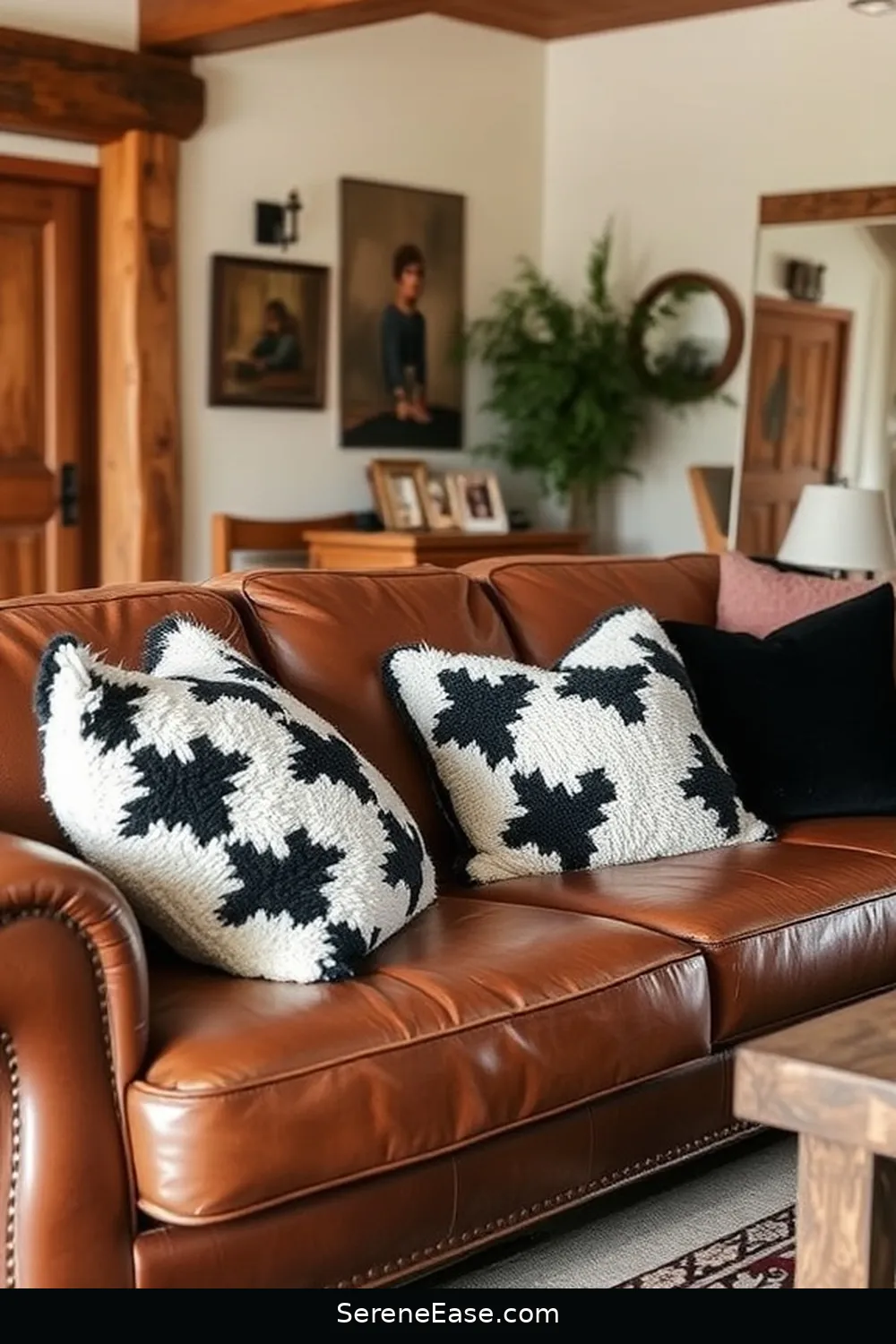 16 Ways to Incorporate Black and White in Rustic Living Room Style 3 Opt for Monochrome Throw Pillows for 16 Ways to Incorporate Black and White in Rustic Living Room Style