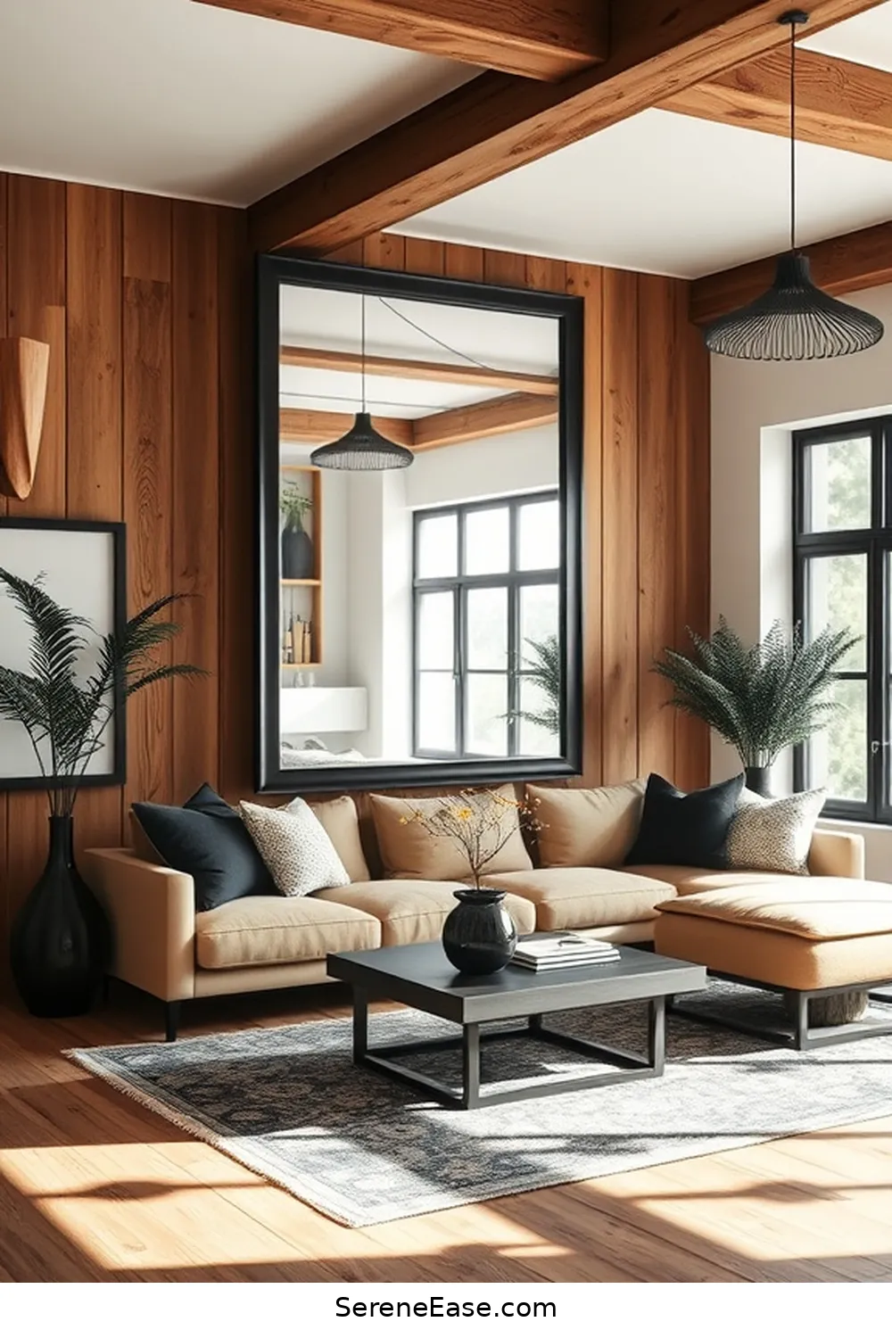 16 Ways to Incorporate Black and White in Rustic Living Room Style 13 Use Black Frames for Rustic Mirrors for 16 Ways to Incorporate Black and White in Rustic Living Room Style