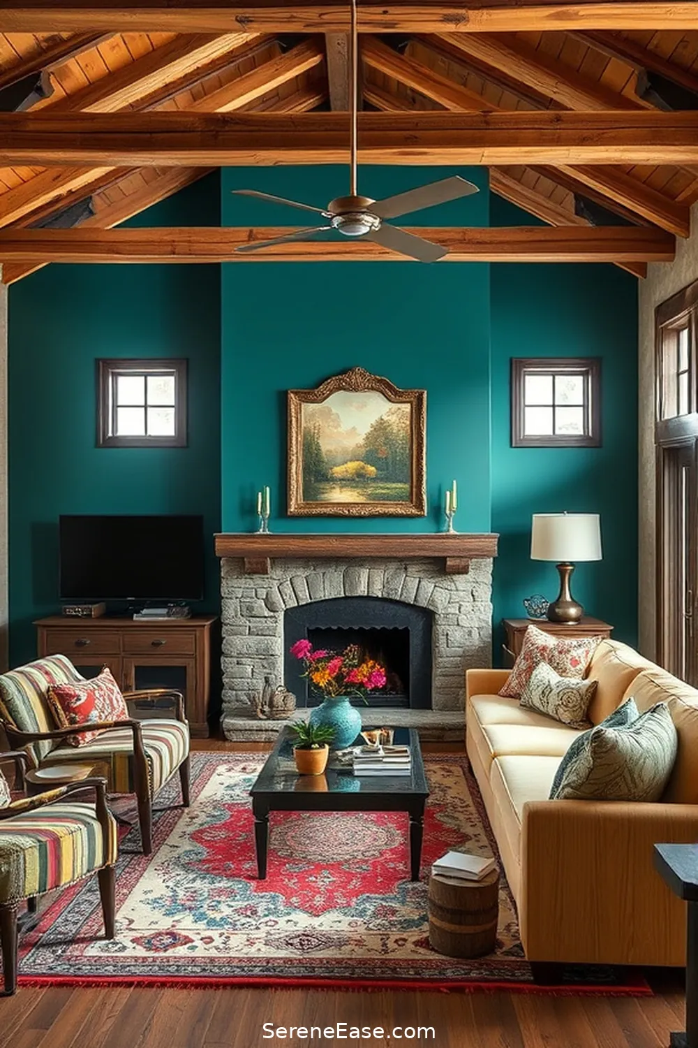 16 Ways to Incorporate Bold and Bright Colors in Your Rustic Living Room Style 2 Choose a Bold Accent Wall for 16 Ways to Incorporate Bold and Bright Colors in Your Rustic Living Room Style
