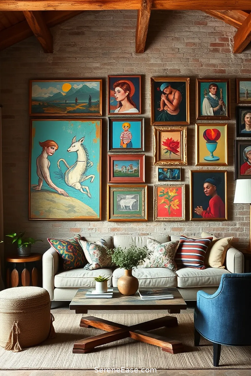 16 Ways to Incorporate Bold and Bright Colors in Your Rustic Living Room Style 15 Create a Colorful Gallery Wall for 16 Ways to Incorporate Bold and Bright Colors in Your Rustic Living Room Style