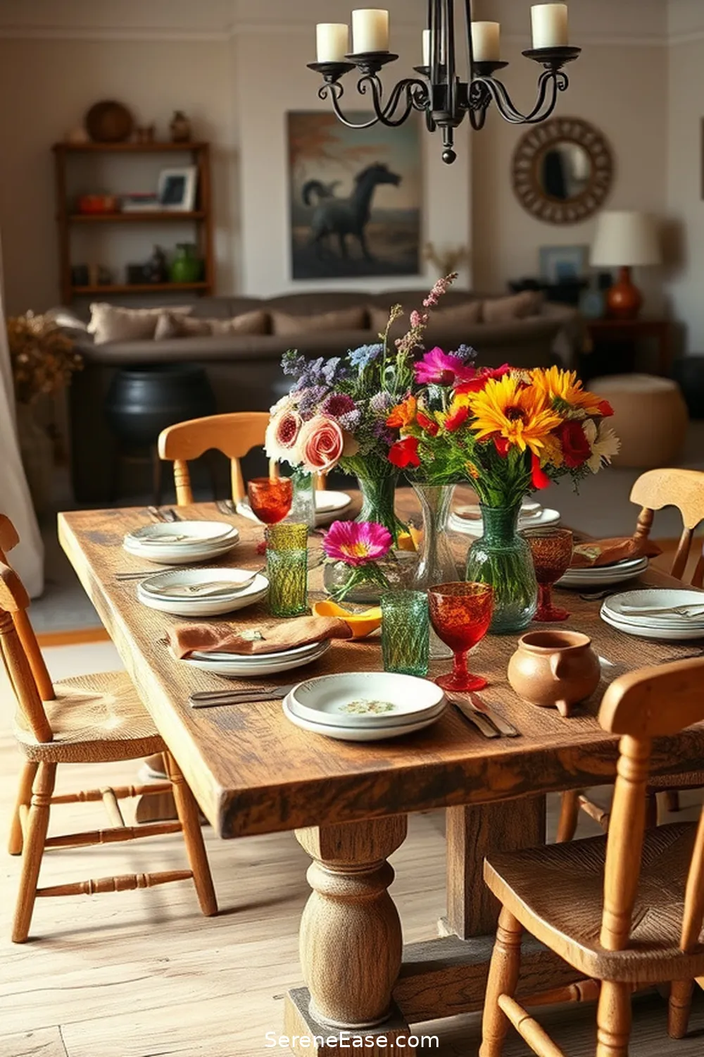 16 Ways to Incorporate Bold and Bright Colors in Your Rustic Living Room Style 17 Experiment With Colorful Table Settings for 16 Ways to Incorporate Bold and Bright Colors in Your Rustic Living Room Style