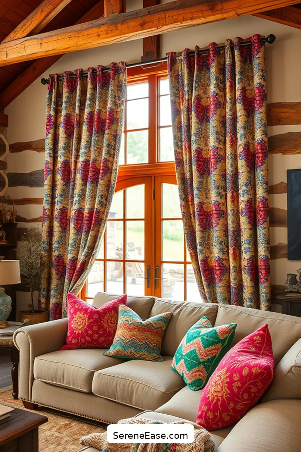 16 Ways to Incorporate Bold and Bright Colors in Your Rustic Living Room Style 9 Introduce Bright Curtains for 16 Ways to Incorporate Bold and Bright Colors in Your Rustic Living Room Style