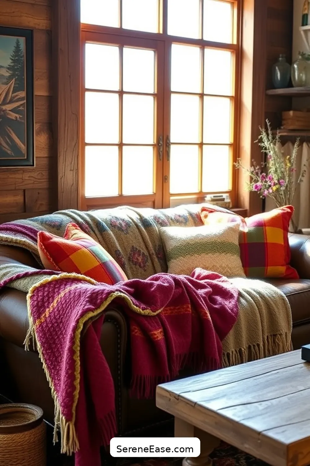 16 Ways to Incorporate Bold and Bright Colors in Your Rustic Living Room Style 7 Layer With Colorful Blankets for 16 Ways to Incorporate Bold and Bright Colors in Your Rustic Living Room Style