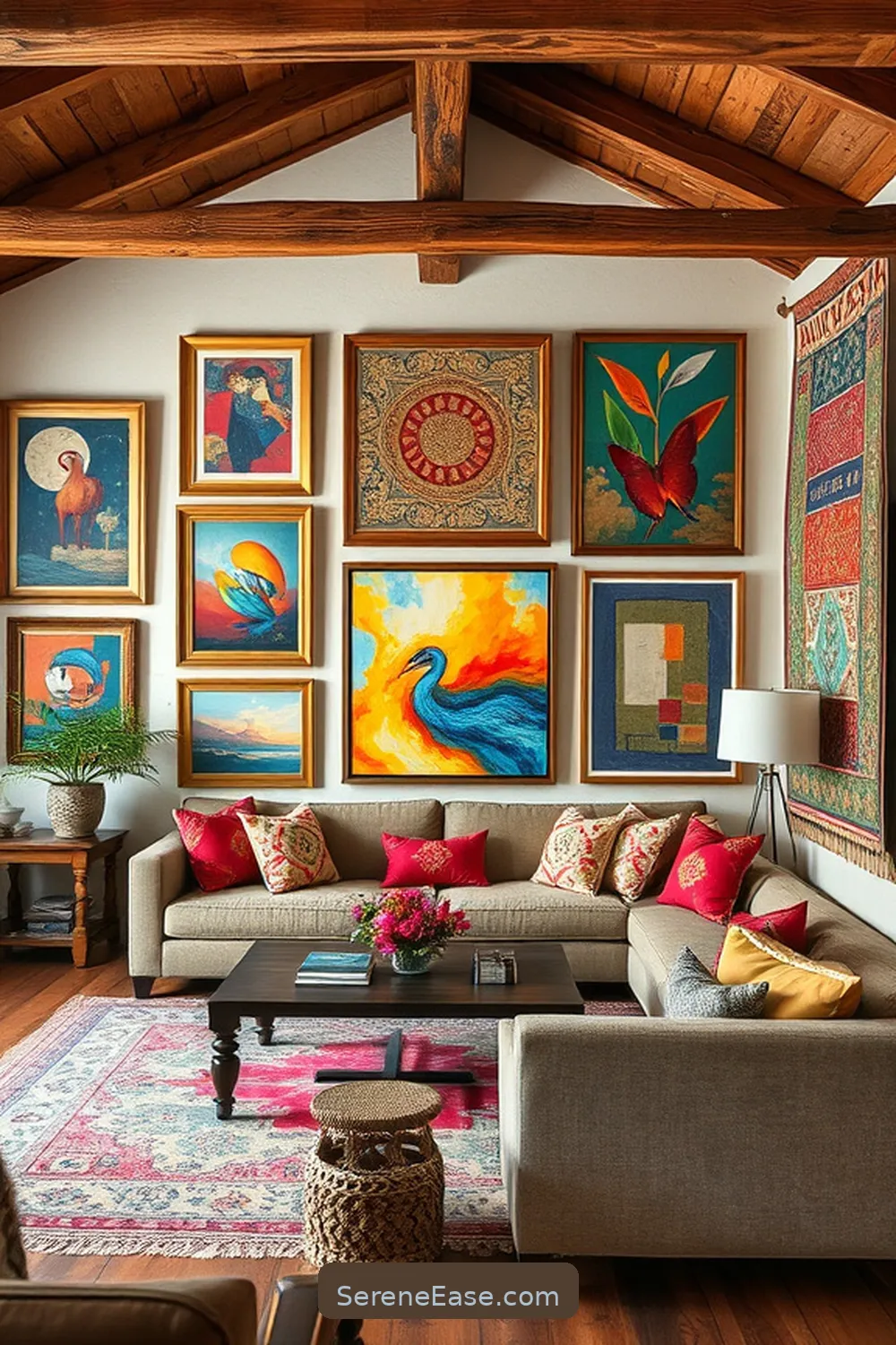 16 Ways to Incorporate Bold and Bright Colors in Your Rustic Living Room Style 13 Use Colorful Wall Decor for 16 Ways to Incorporate Bold and Bright Colors in Your Rustic Living Room Style