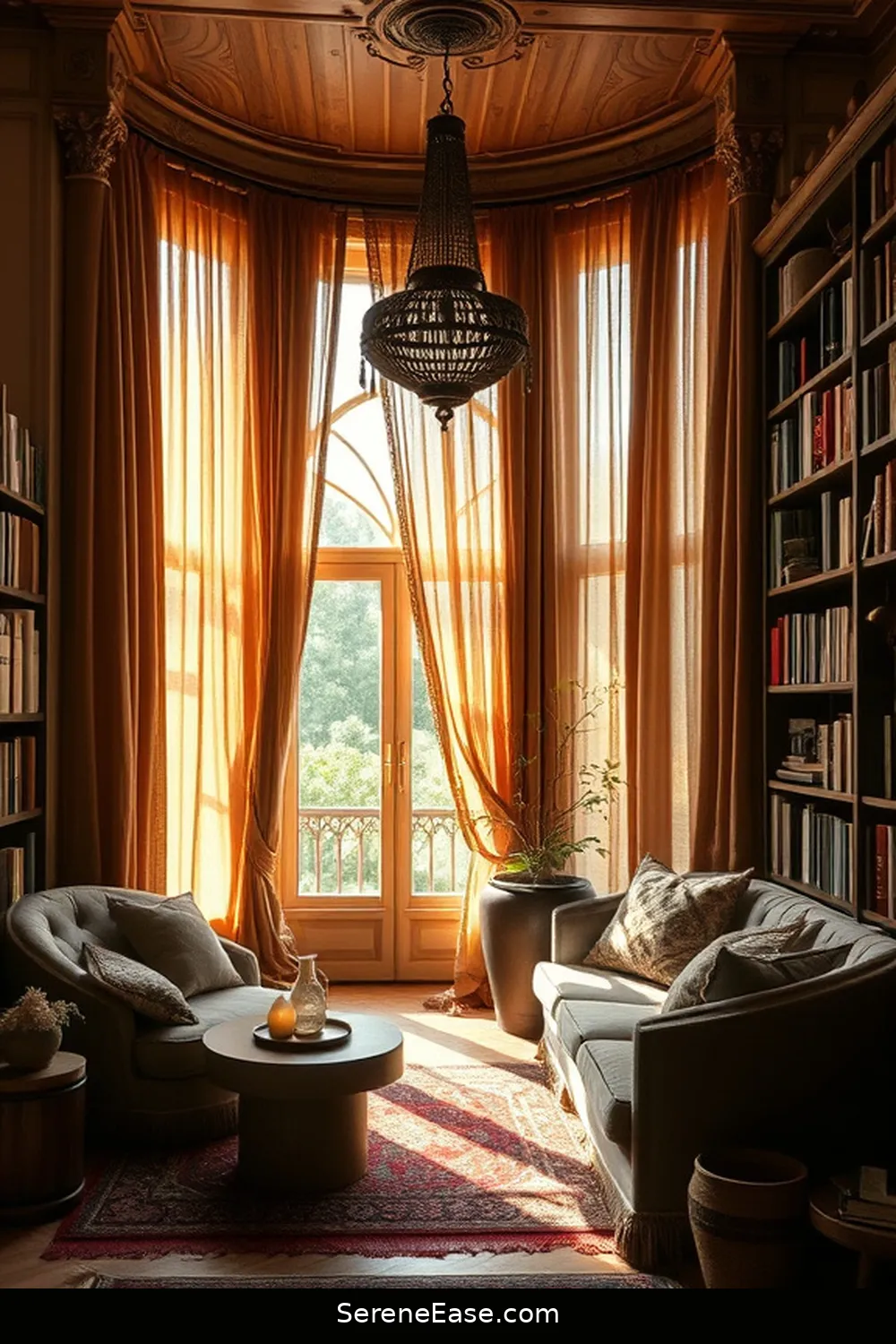16 Ways to Incorporate Earth Tones Into Your Bohemian Library Style 11 Incorporate Natural Fiber Curtains for 16 Ways to Incorporate Earth Tones Into Your Bohemian Library Style