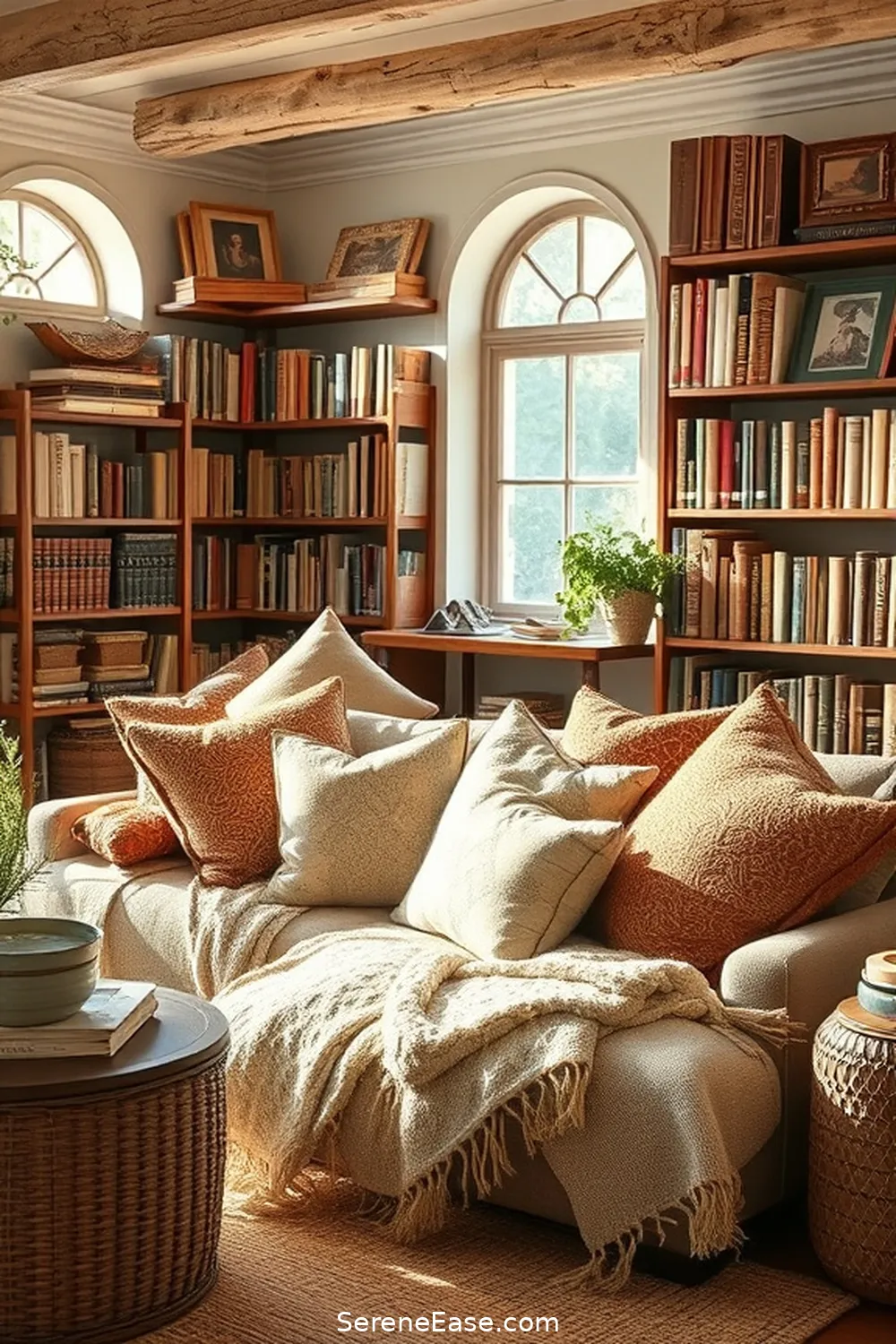 16 Ways to Incorporate Earth Tones Into Your Bohemian Library Style 3 Layer Textiles in Warm Hues for 16 Ways to Incorporate Earth Tones Into Your Bohemian Library Style