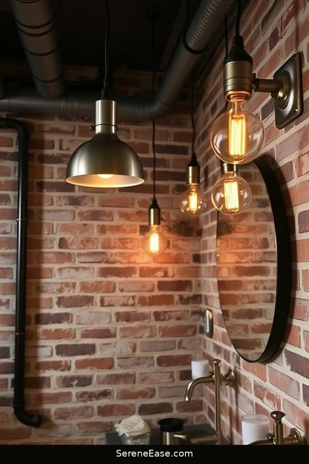 16 Ways to Incorporate Metallic Accents in Industrial Style Bathrooms 4 Add Industrial-Style Lighting for 16 Ways to Incorporate Metallic Accents in Industrial Style Bathrooms