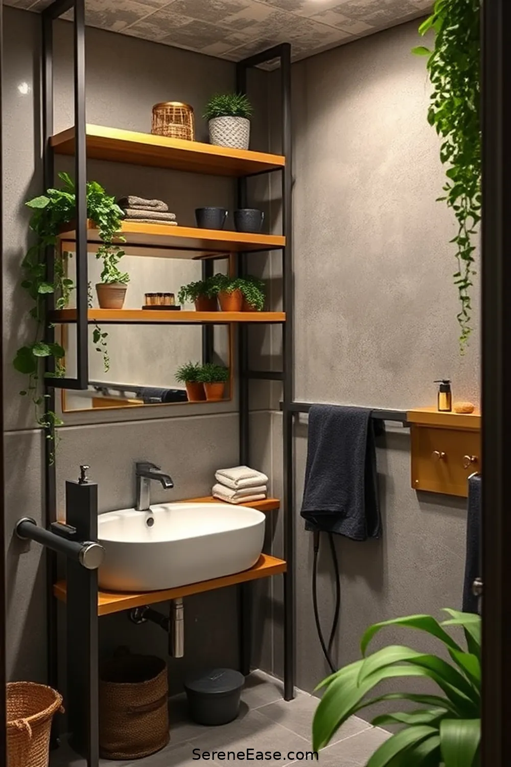 16 Ways to Incorporate Metallic Accents in Industrial Style Bathrooms 7 Integrate Metallic Shelving for 16 Ways to Incorporate Metallic Accents in Industrial Style Bathrooms