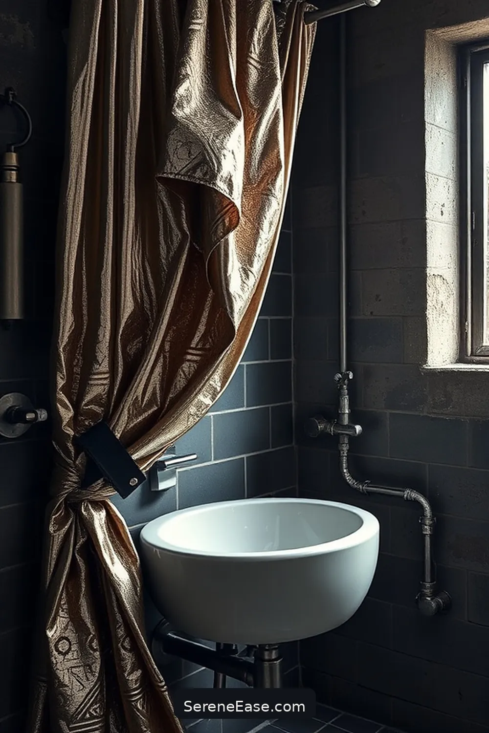 16 Ways to Incorporate Metallic Accents in Industrial Style Bathrooms 12 Use Metallic Textiles for 16 Ways to Incorporate Metallic Accents in Industrial Style Bathrooms