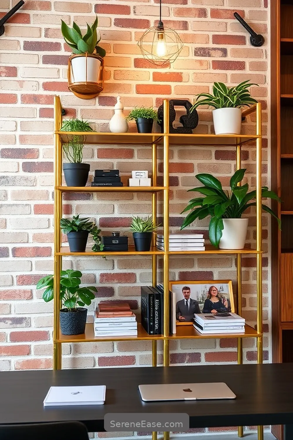 16 Ways to Incorporate Metallic Accents in Your Industrial Style Home Office 5 Brass or Copper Shelving for 16 Ways to Incorporate Metallic Accents in Your Industrial Style Home Office