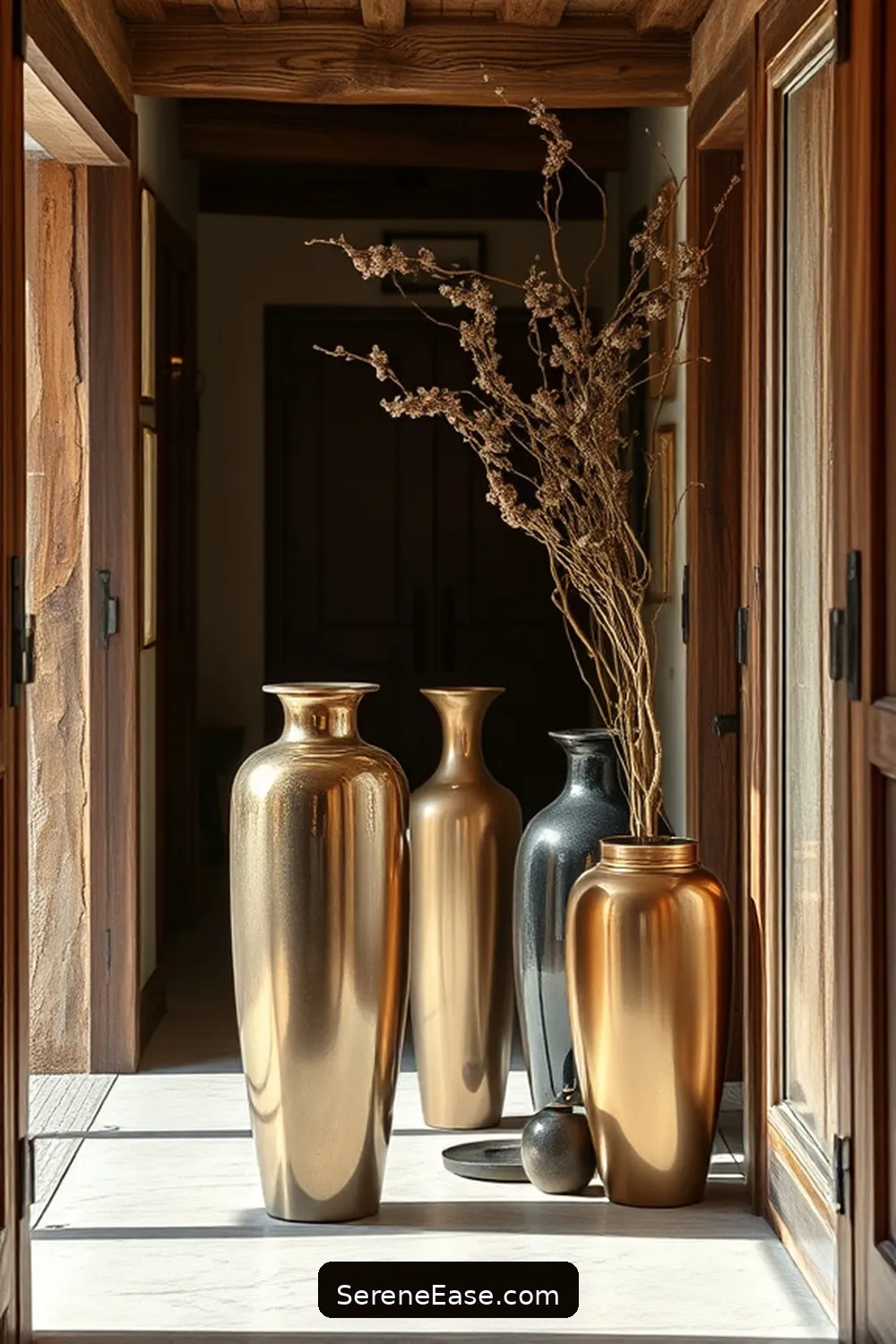 16 Ways to Incorporate Metallic Accents in a Rustic Hallway Style 8 Decorative Metallic Vases for 16 Ways to Incorporate Metallic Accents in a Rustic Hallway Style