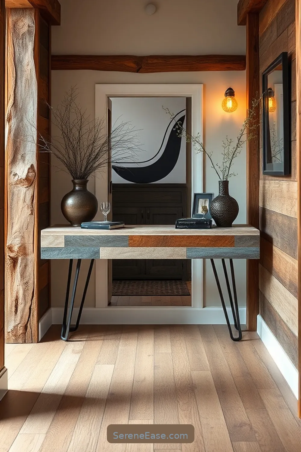 16 Ways to Incorporate Metallic Accents in a Rustic Hallway Style 17 Mixed Material Furniture With Metallic Elements for 16 Ways to Incorporate Metallic Accents in a Rustic Hallway Style