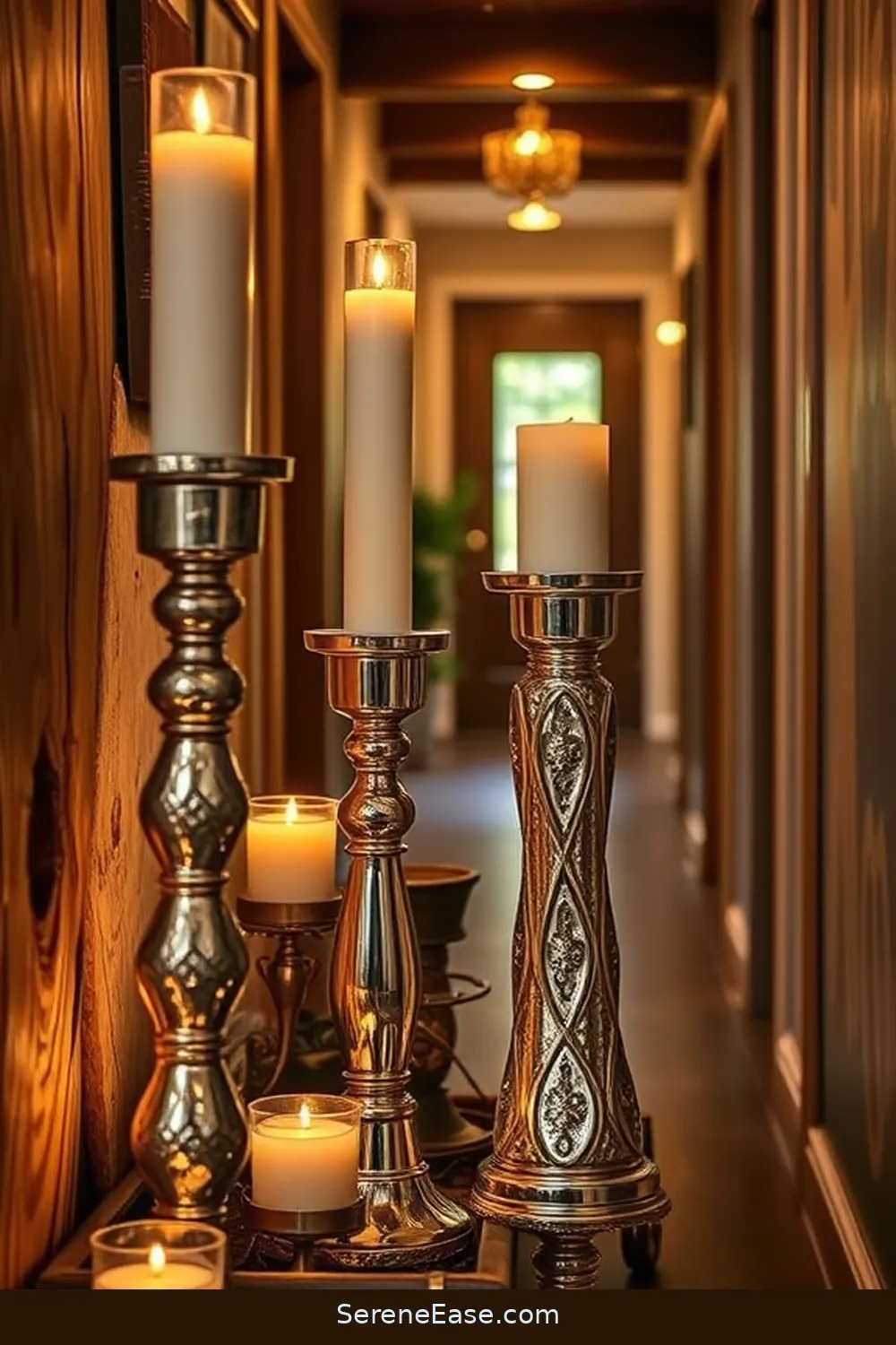 16 Ways to Incorporate Metallic Accents in a Rustic Hallway Style 10 Shiny Metallic Candle Holders for 16 Ways to Incorporate Metallic Accents in a Rustic Hallway Style