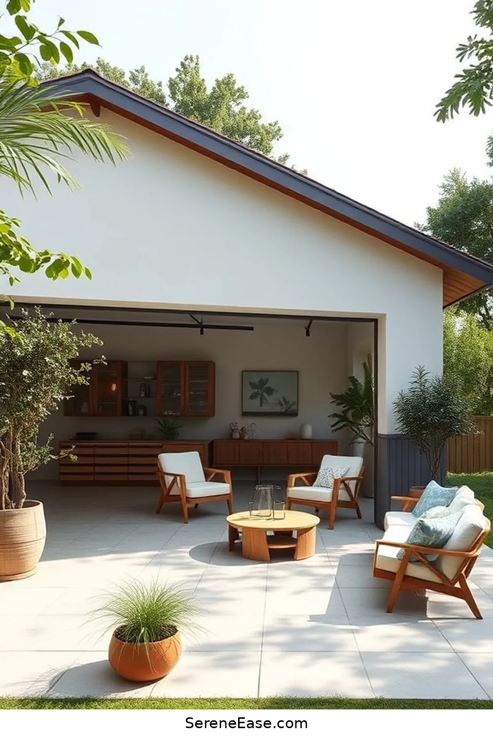 Blend Indoor and Outdoor Spaces for 16 Ways to Incorporate Neutral Tones in Mid-Century Modern Garage Style
