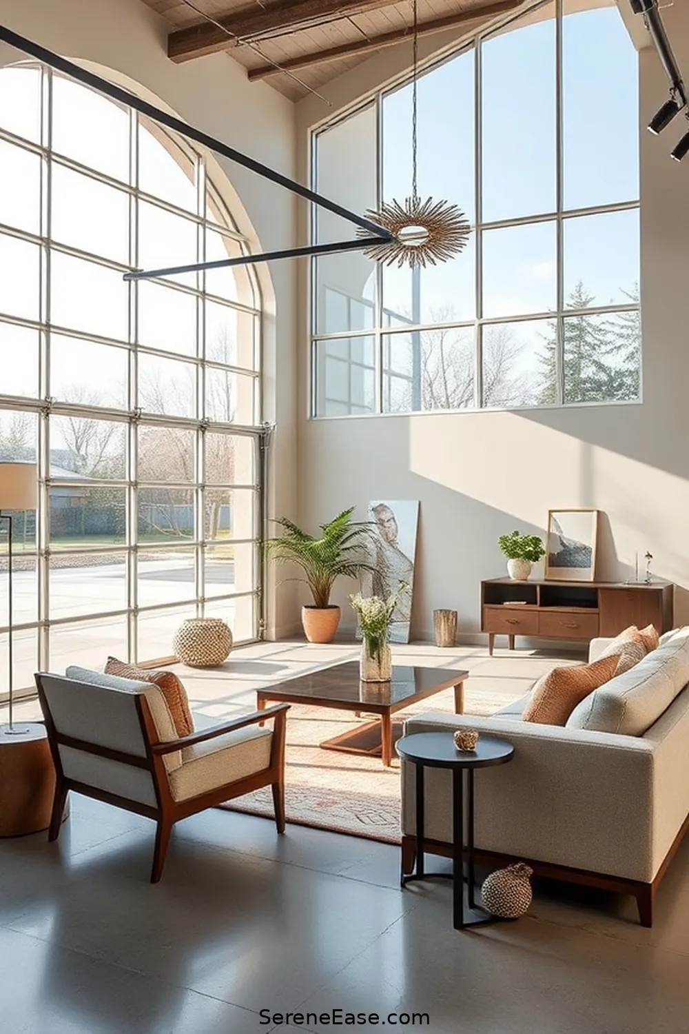 Install Large Windows for Natural Light for 16 Ways to Incorporate Neutral Tones in Mid-Century Modern Garage Style