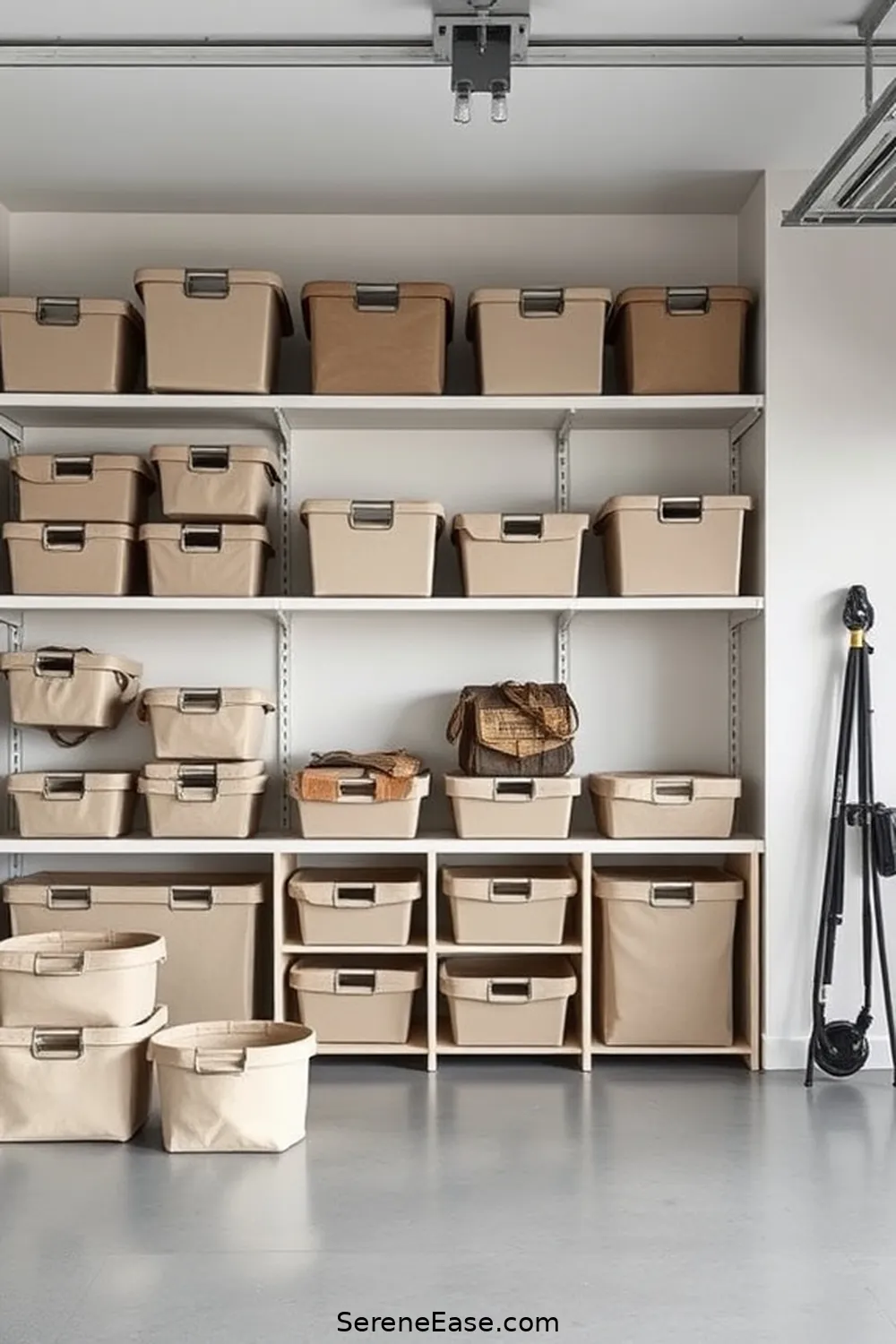 16 Ways to Incorporate Neutral Tones in Scandinavian-Style Garages 9 Use Multi-Functional Storage Bins for 16 Ways to Incorporate Neutral Tones in Scandinavian-Style Garages