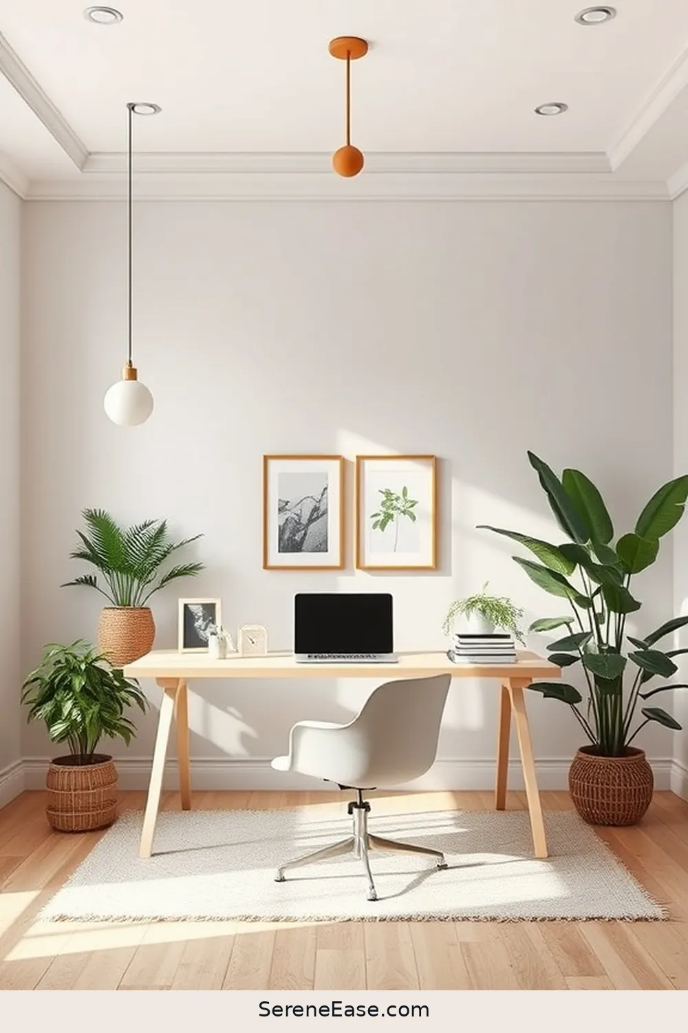 Choose Simple Lighting Fixtures for 16 Ways to Incorporate Neutral Tones in Scandinavian Style Home Offices