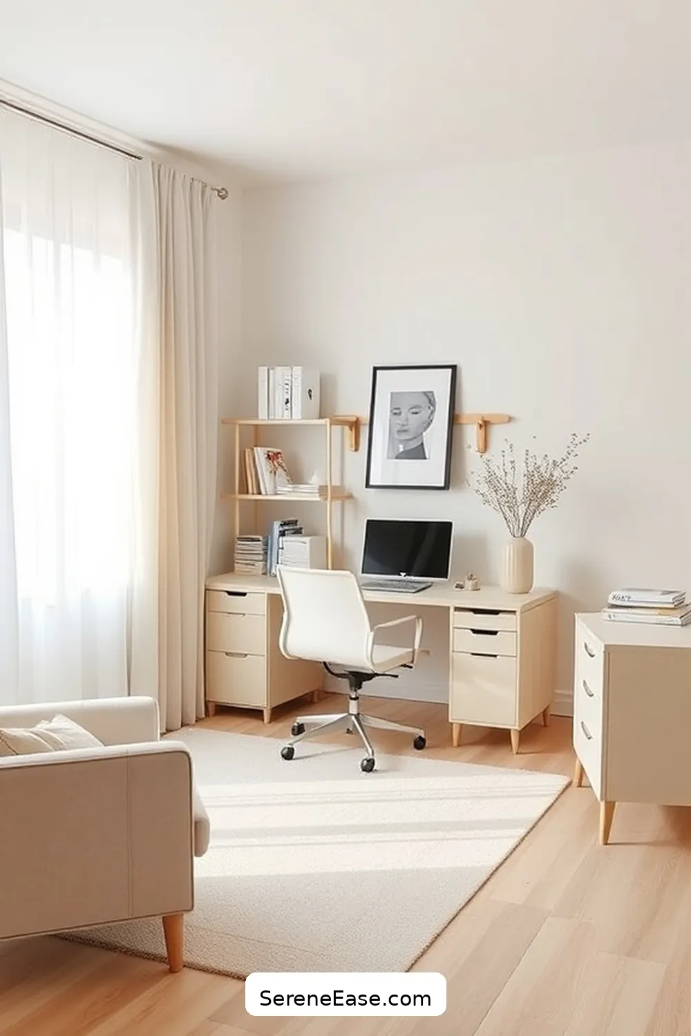 Opt for Minimalist Furniture for 16 Ways to Incorporate Neutral Tones in Scandinavian Style Home Offices