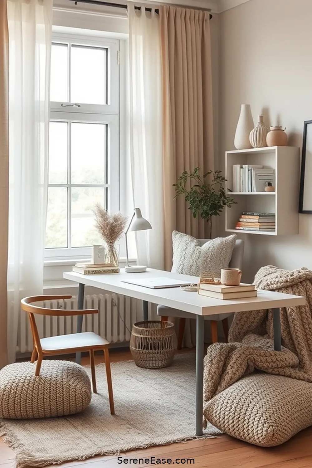 Use Soft Textiles for 16 Ways to Incorporate Neutral Tones in Scandinavian Style Home Offices