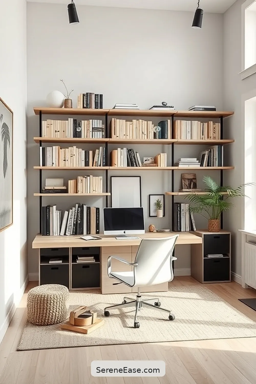 Utilize Open Shelving for 16 Ways to Incorporate Neutral Tones in Scandinavian Style Home Offices