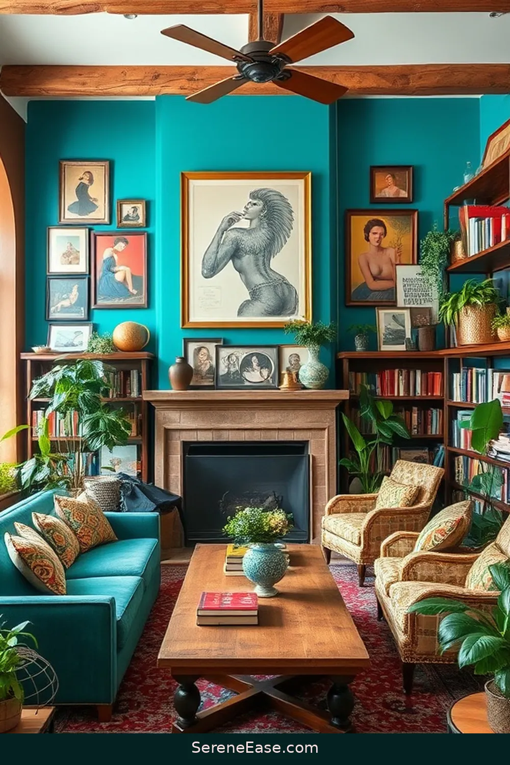 16 Ways to Infuse Bold and Bright Colors Into Rustic Library Style 2 Embrace a Colorful Accent Wall for 16 Ways to Infuse Bold and Bright Colors Into Rustic Library Style