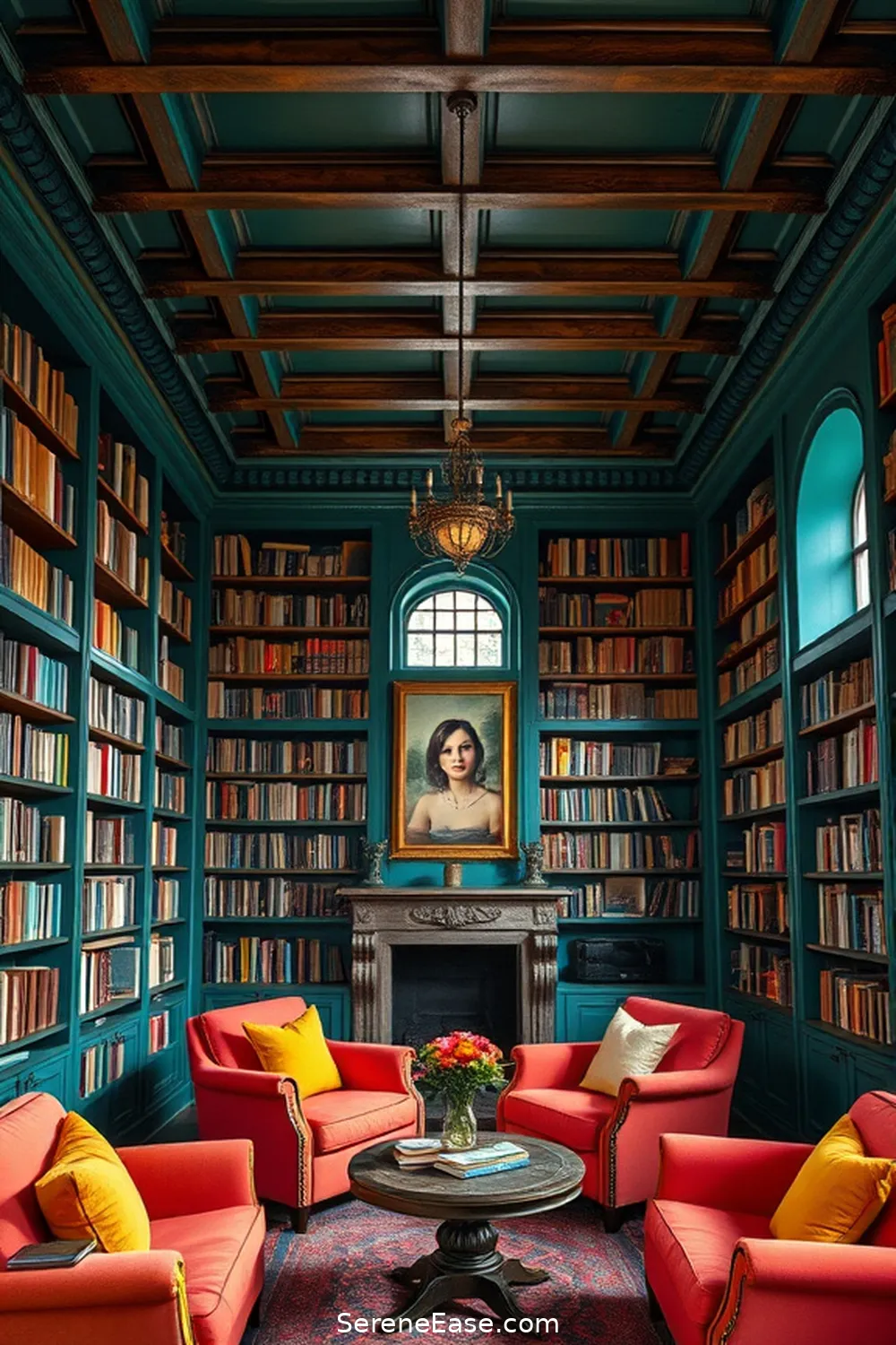16 Ways to Infuse Bold and Bright Colors Into Rustic Library Style 15 Paint the Ceiling a Bold Hue for 16 Ways to Infuse Bold and Bright Colors Into Rustic Library Style
