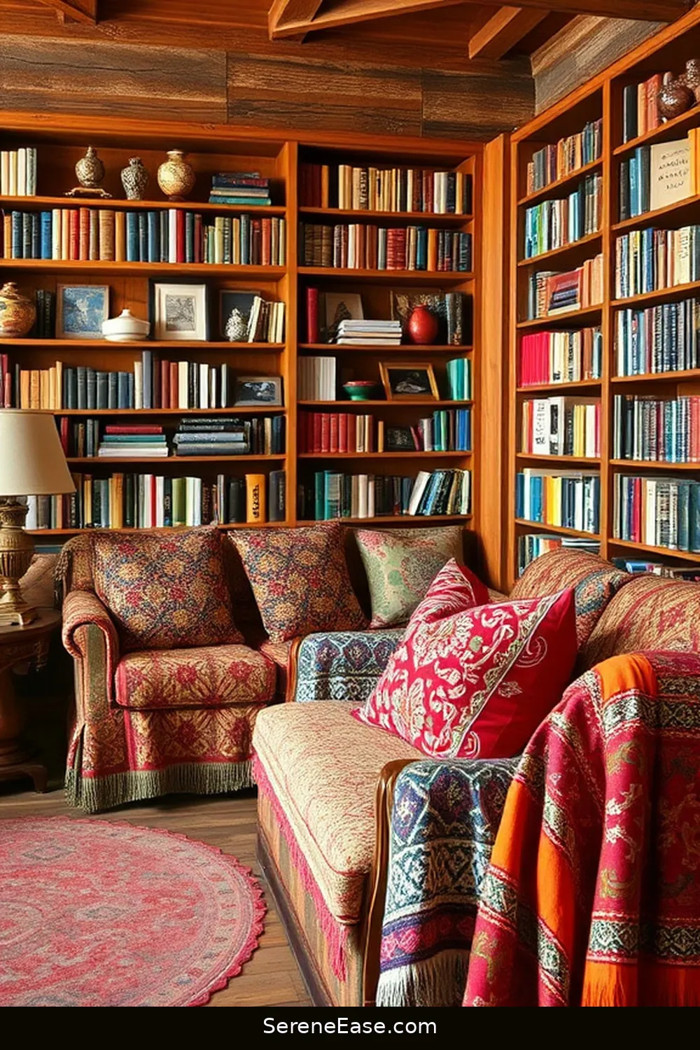 16 Ways to Infuse Bold and Bright Colors Into Rustic Library Style 6 Play With Colorful Textiles for 16 Ways to Infuse Bold and Bright Colors Into Rustic Library Style