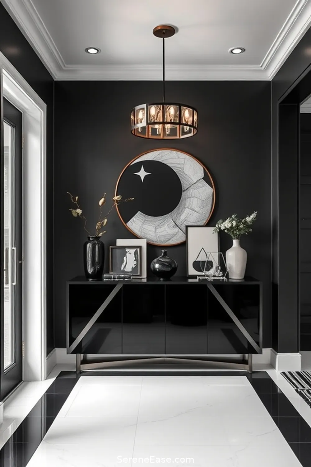 16 Ways to Style a Black and White Mid-Century Modern Entryway 4 Choose a Statement Console Table for 16 Ways to Style a Black and White Mid-Century Modern Entryway