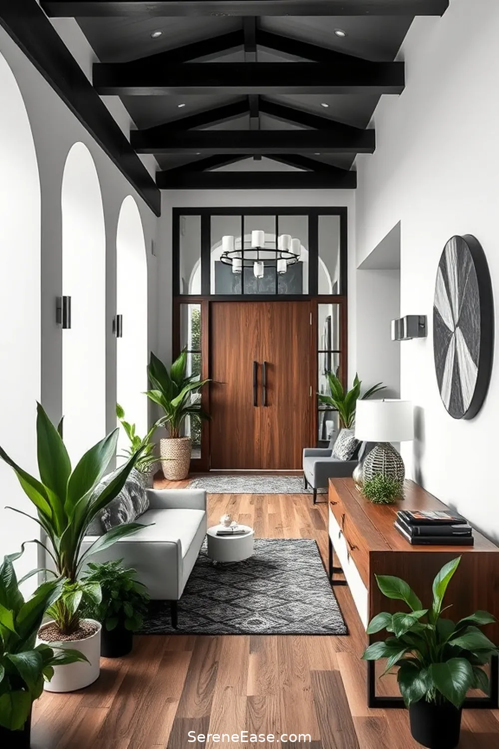 16 Ways to Style a Black and White Mid-Century Modern Entryway 8 Highlight Natural Elements for 16 Ways to Style a Black and White Mid-Century Modern Entryway