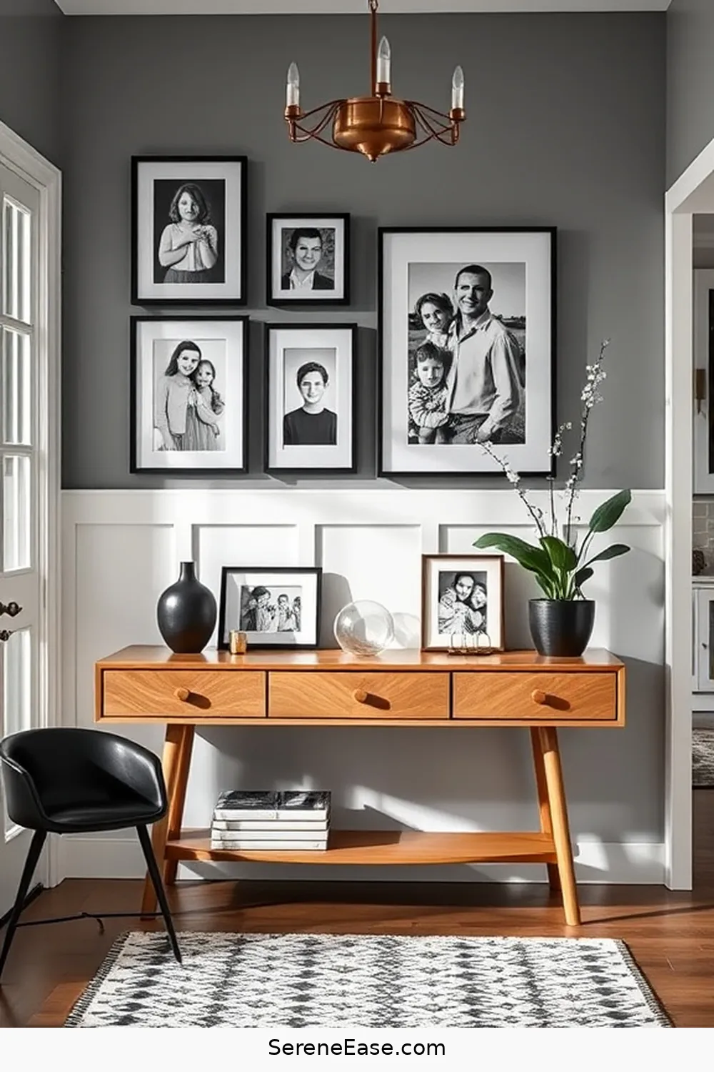 16 Ways to Style a Black and White Mid-Century Modern Entryway 16 Personalize With Family Photos for 16 Ways to Style a Black and White Mid-Century Modern Entryway