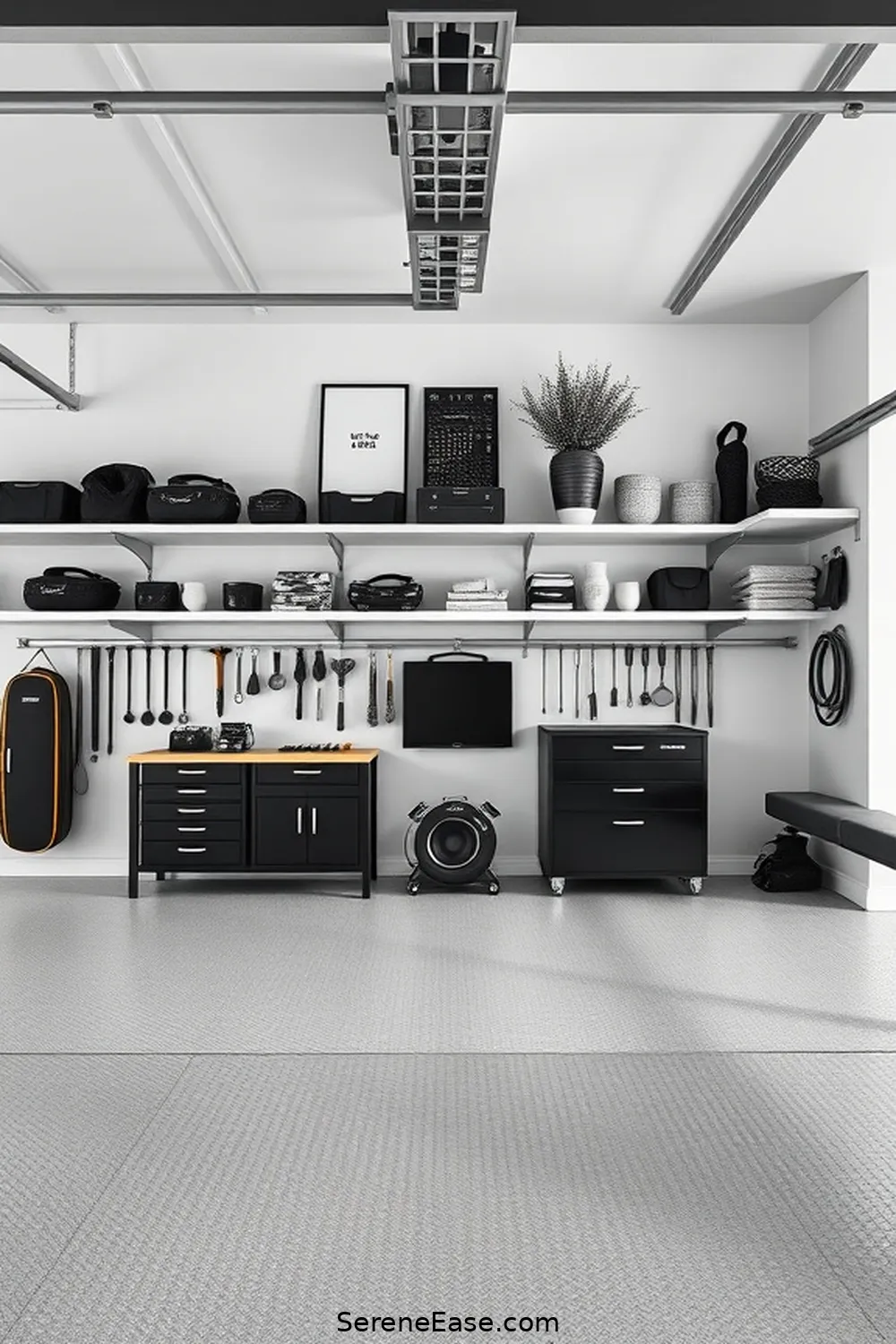 17 Essential Tips for a Black and White Minimalist Style Garage 5 Incorporate Open Shelving for 17 Essential Tips for a Black and White Minimalist Style Garage