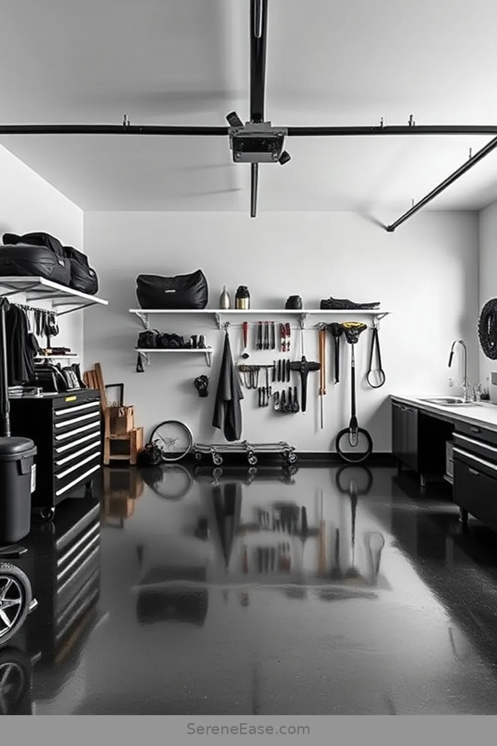 17 Essential Tips for a Black and White Minimalist Style Garage 10 Keep the Floor Clear for 17 Essential Tips for a Black and White Minimalist Style Garage